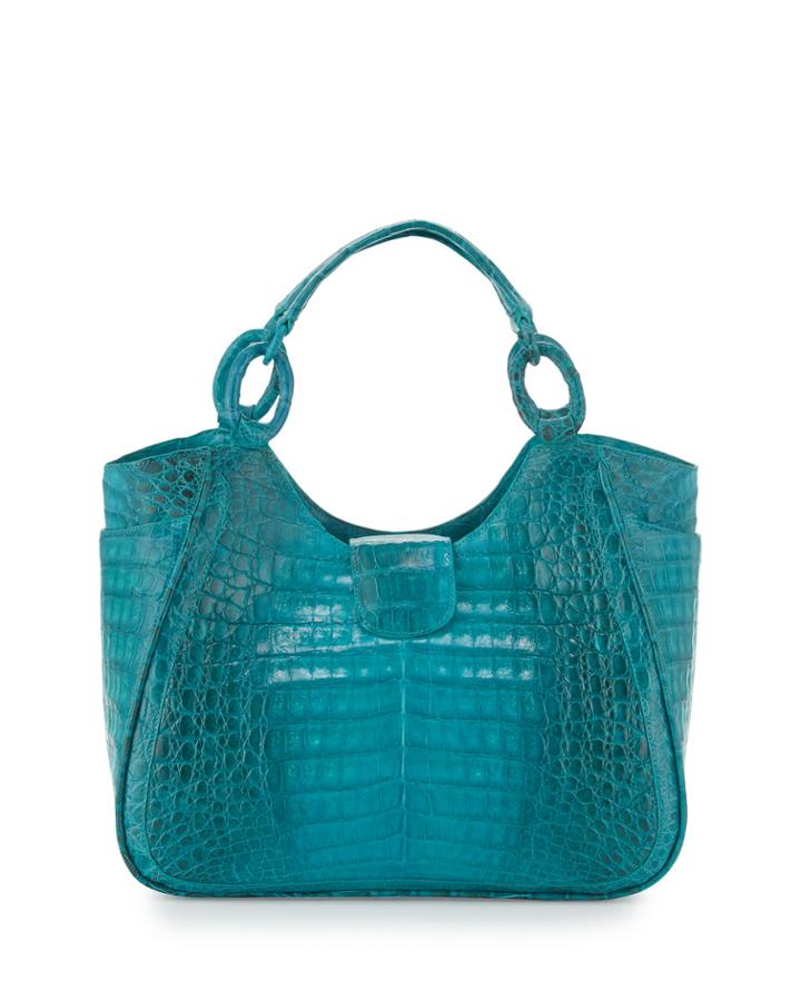 Nancy Gonzalez Small Dipped Crocodile Tote Bag, Turquoise, Women's, Blue
