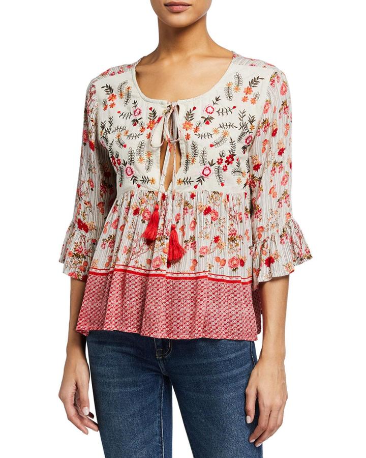 Primrose Mixed Print Tassel Blouse