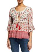 Primrose Mixed Print Tassel Blouse