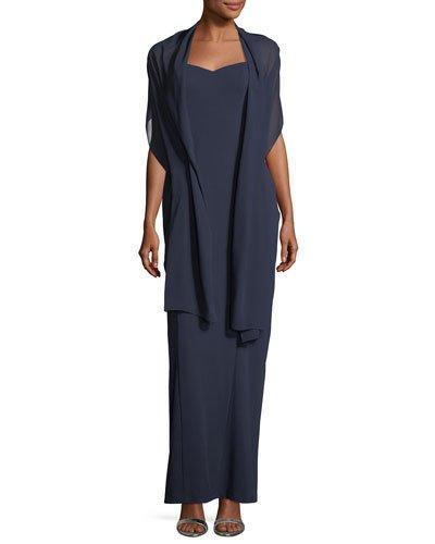 Ruffled-bustle Gown W/ Chiffon Wrap
