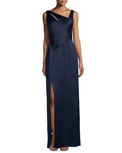 Sleeveless Asymmetric-neck Column Gown