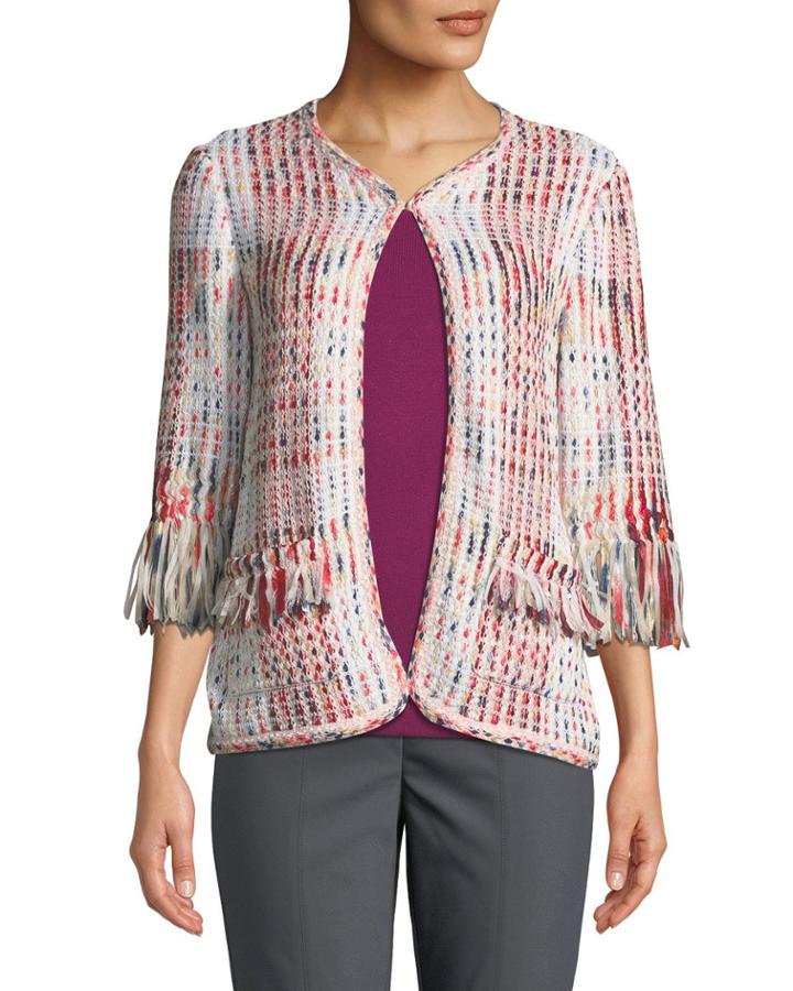 Macro-plaid Tweed Soft Ribbon Cardigan
