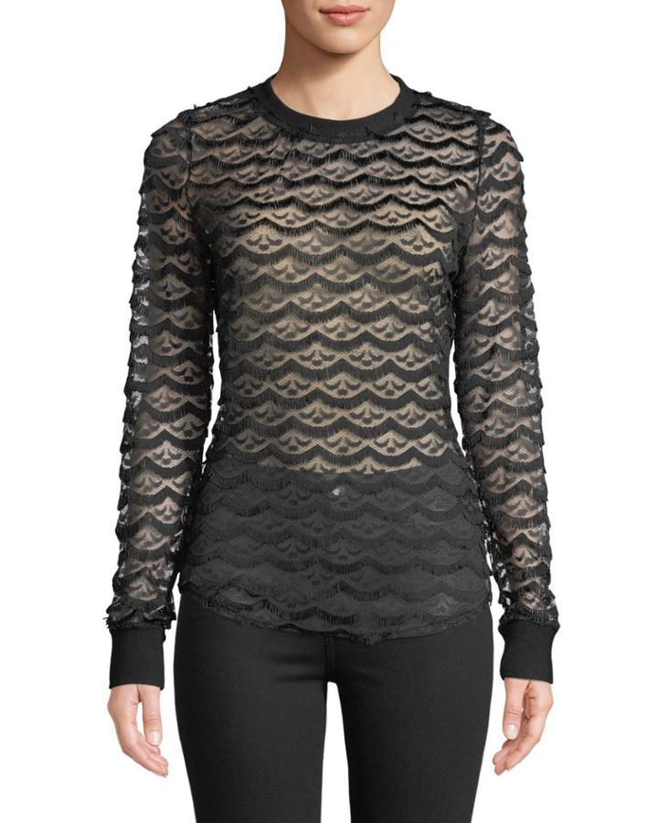 Eyelash Lace Long-sleeve Pullover Top