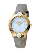 Women's 34mm Stainless Steel 3-hand Inlay Watch With Leather Strap, Golden/gray
