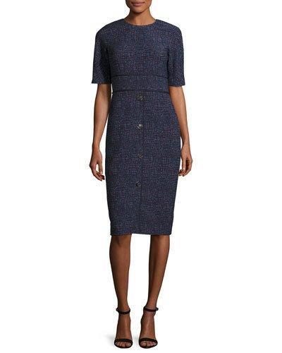 Printed Half-sleeve Sheath Dress, Navy/multi