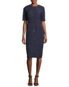 Printed Half-sleeve Sheath Dress, Navy/multi