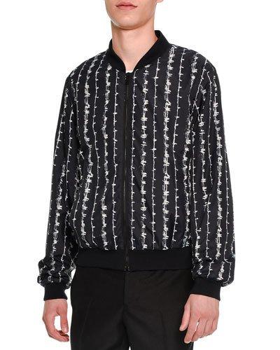 Barbed-wire Print Bomber Jacket, Black/white
