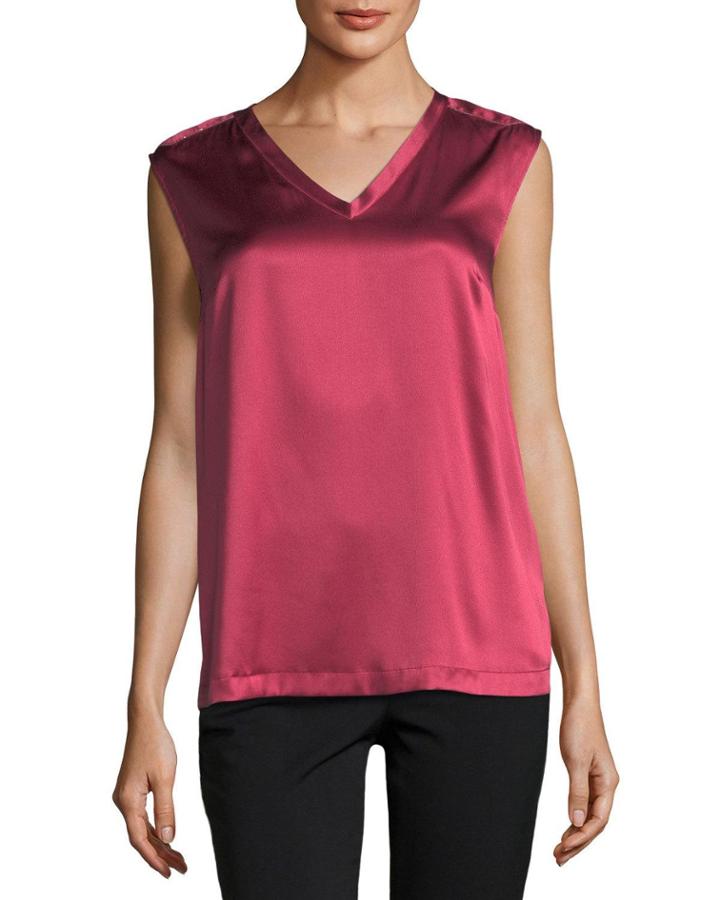 Satin Monili-trim V-neck Top