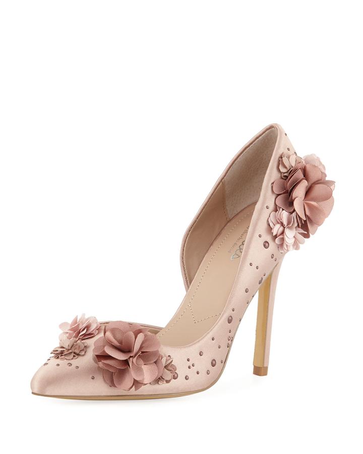 Poloma Flower Applique Satin Embellished Pumps