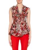 Sleeveless Feather Fil-coupe Ruffled Blouse