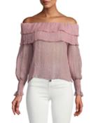 Lisa Off-the-shoulder Ruffled Crop-blouse