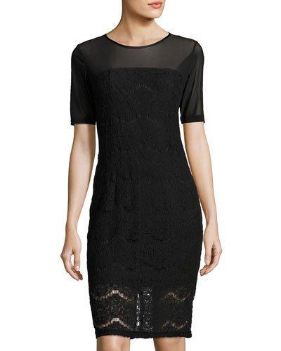 Lace/mesh Combo Short-sleeve Dress