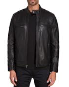 Men's Leather Moto Hooded Jacket With Zip Pockets