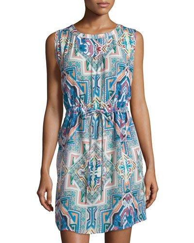 Printed Drawstring Dress, Blue