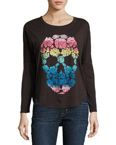 Floral Skull-graphic Top, Black