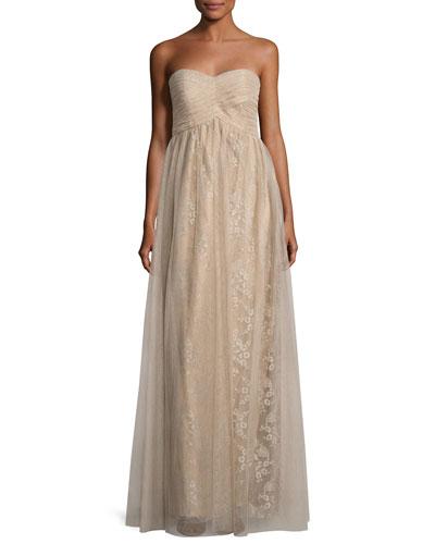 Shimmer-tulle Strapless Dress, Nude