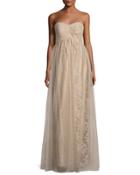 Shimmer-tulle Strapless Dress, Nude