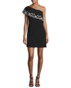 Darla Lace-trim One-shoulder Mini Dress, Black/ivory
