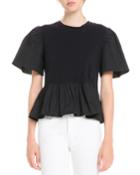 Crewneck Short-sleeve Cotton T-shirt W/ Poplin Combo
