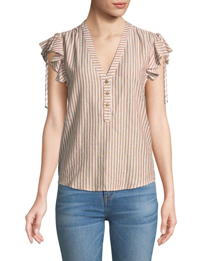 Blakely Striped Flutter-sleeve Top