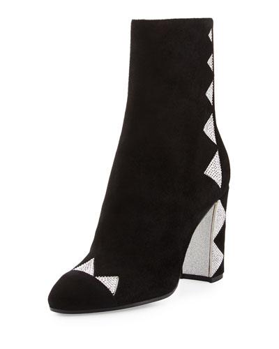 Crystal-embellished Satin Ankle Boot, Black