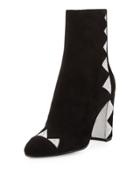 Crystal-embellished Satin Ankle Boot, Black