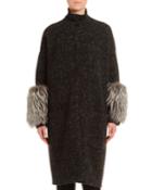 Cashmere Melange Tweed Fur-cuff Coat