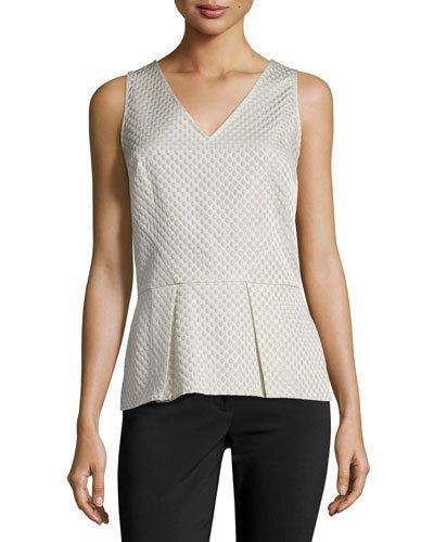 Matelasse Sleeveless Peplum Top, Pearl