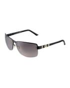 Semi-rimless Rectangular Plastic Sunglasses, Black/gold