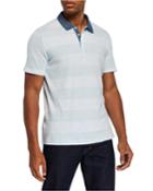 Men's Auto Stripe Slub Polo Shirt With Chambray Collar