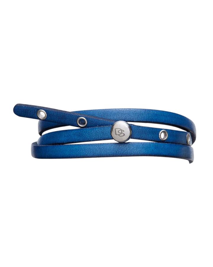 Men's Adjustable Leather Wrap Bracelet, Blue