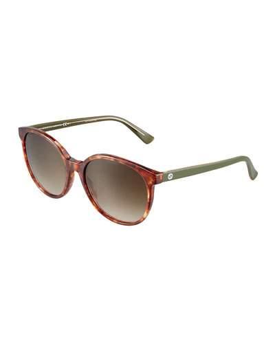 Round Two-tone Havana Plastic Sunglasses, Brown/green