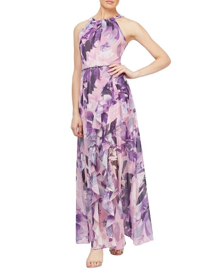 Floral Print Ruffle Skirt Halter Dress