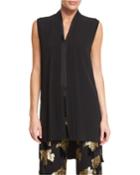 Pleated Sleeveless V-neck Tunic, Black