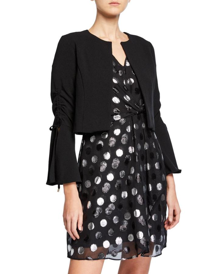 Tie-sleeve Cropped Crepe Jacket
