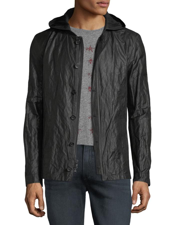 Tape-button Short Parka Jacket W/ Hood