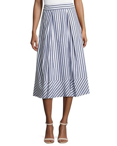 Pleated Striped Poplin Midi