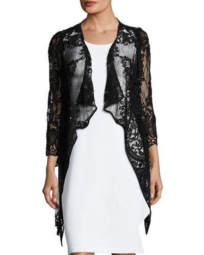3/4-sleeve Lace Cardigan, Black