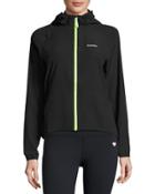 Nylon Zip-front Hooded Wind-resistant Jacket, Black/yellow