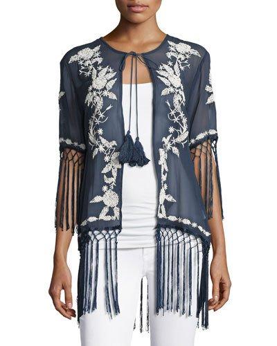 Embroidered Kimono, Navy