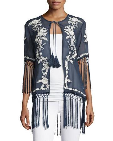 Embroidered Kimono, Navy