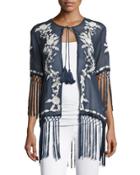 Embroidered Kimono, Navy