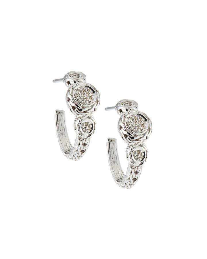 Sterling Silver & Diamond Pave Hoop Earrings