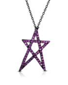 Cubic Zirconia Cutout Star Pendant Necklace, Black/pink