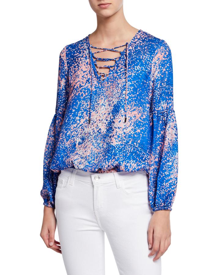 Evelyn Lace-up Patterned Blouse