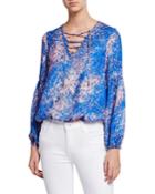 Evelyn Lace-up Patterned Blouse