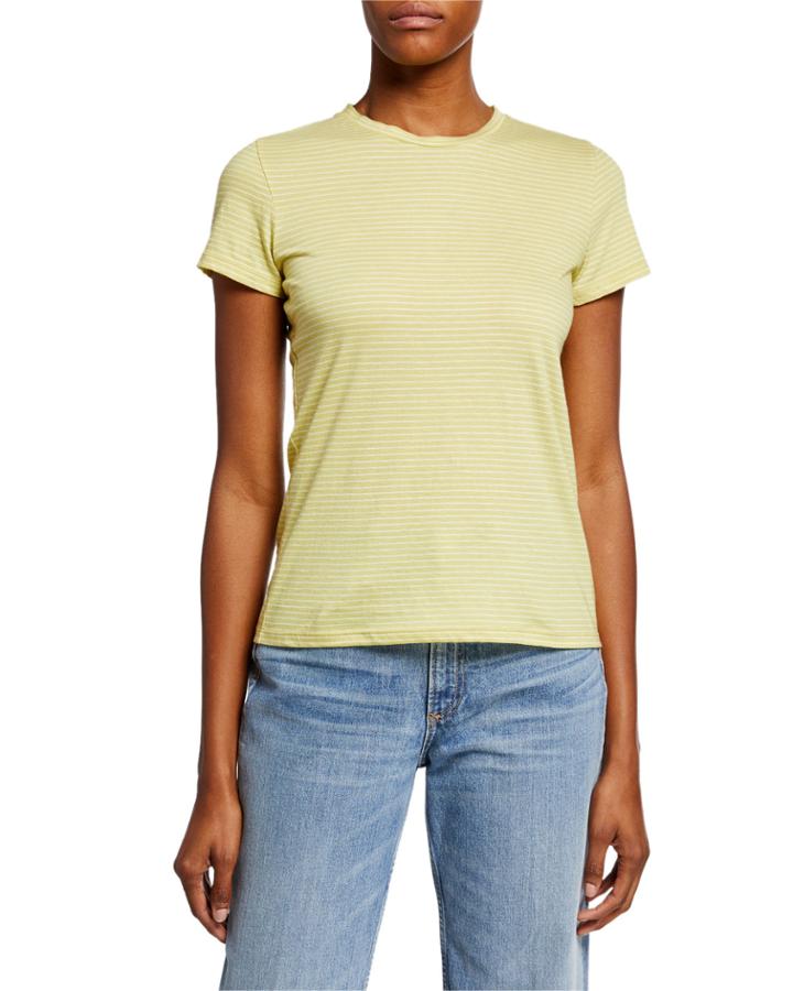 Skinny Stripe Crewneck Bracelet-sleeve Cotton Top