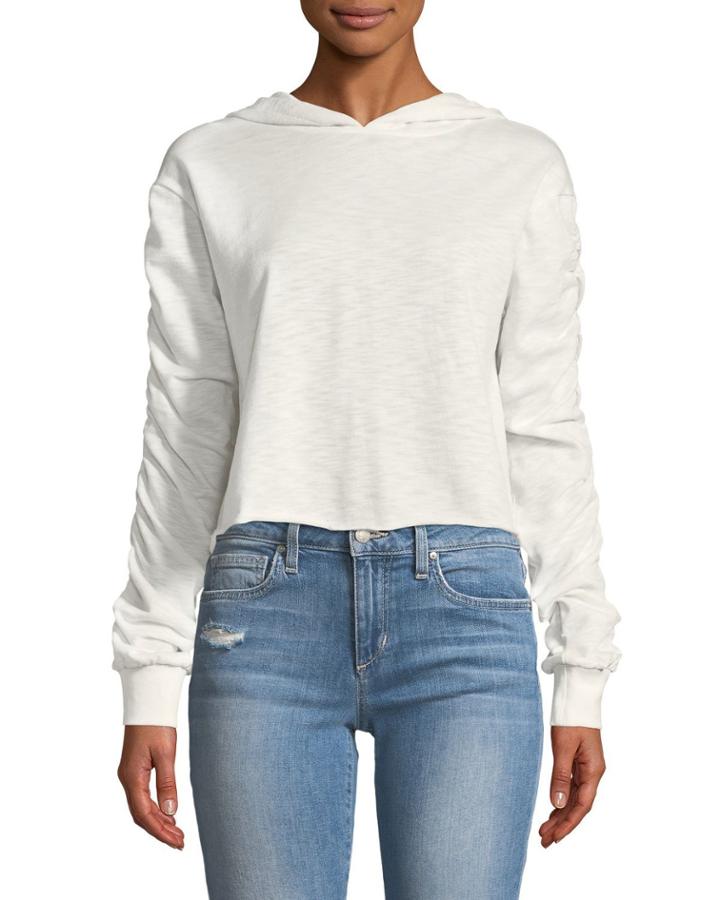 Ruched Sleeve Crop Hoodie