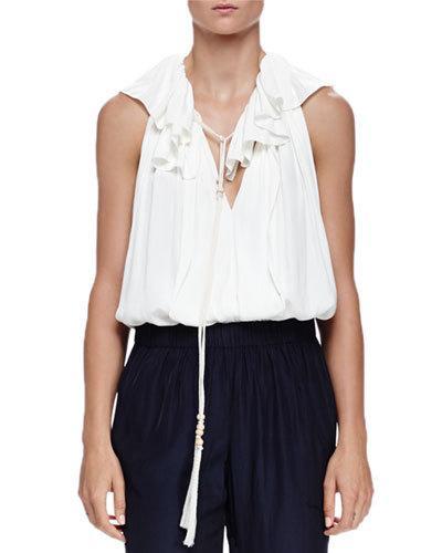 V-neck Ruffled Cotton Tassel Top