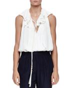 V-neck Ruffled Cotton Tassel Top